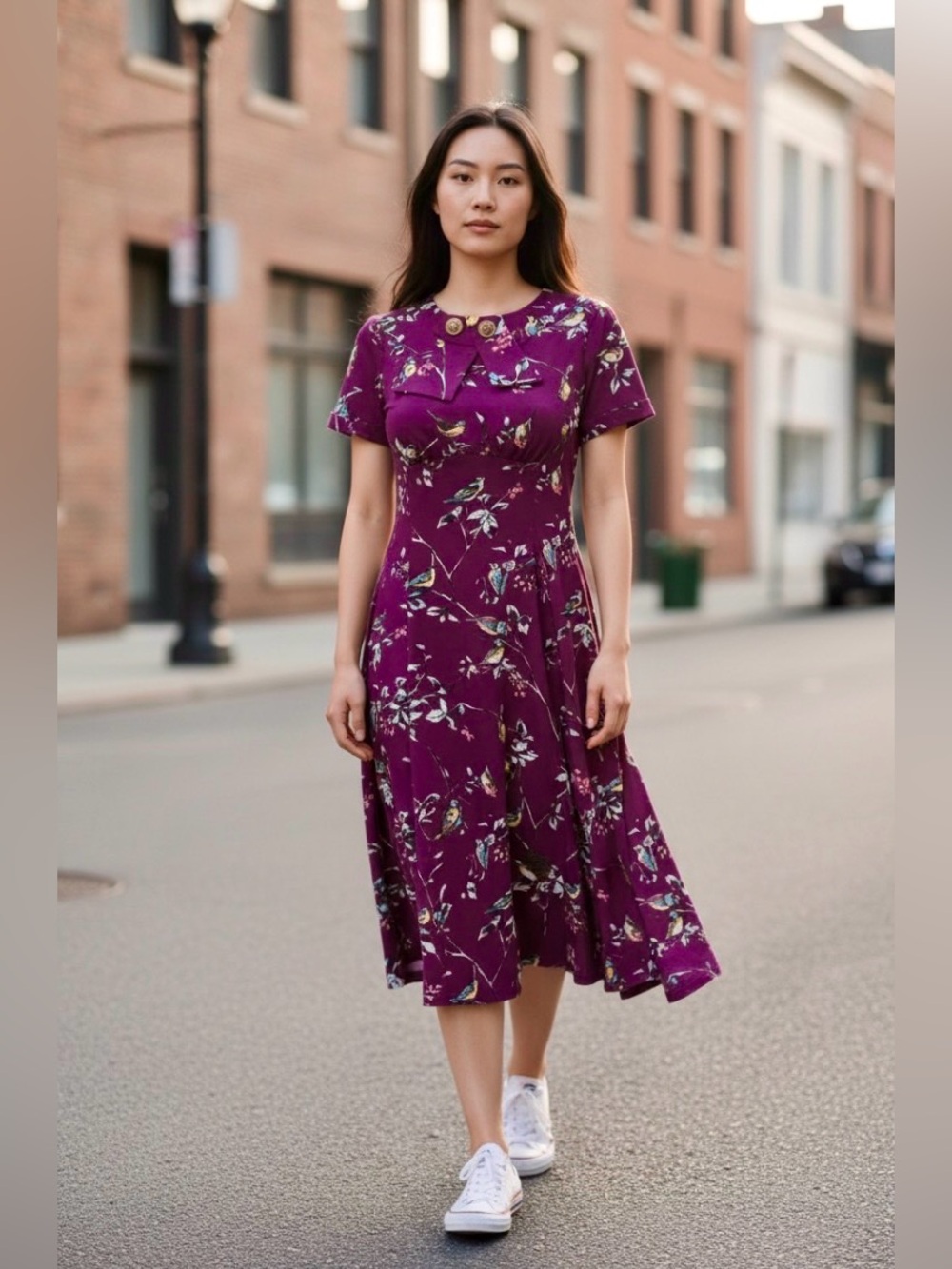 Hell Bunny Aubergine Birdy Dress Size Small - Picture 4 of 17